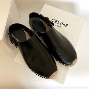 Celine By Phoebe Philo Black Leather Slingback Flat Espadrilles Size: 8 | IT 38